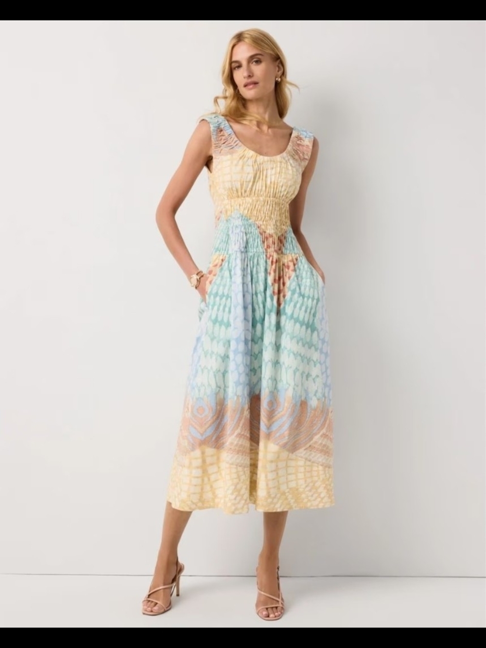 WHBM Dress Women's Ruched Poplin Midi Dress